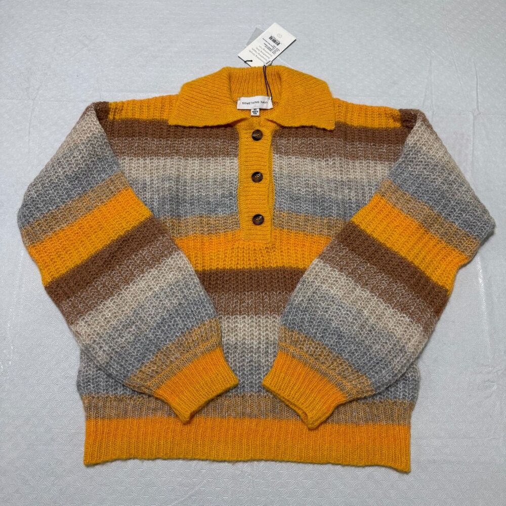 Something Navy Striped Polo Sweater - Orange Combo Women's XS NWT